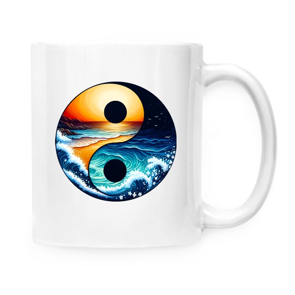 Hrnek malý bílý s potiskem Jin jang moře na čaj i kávu