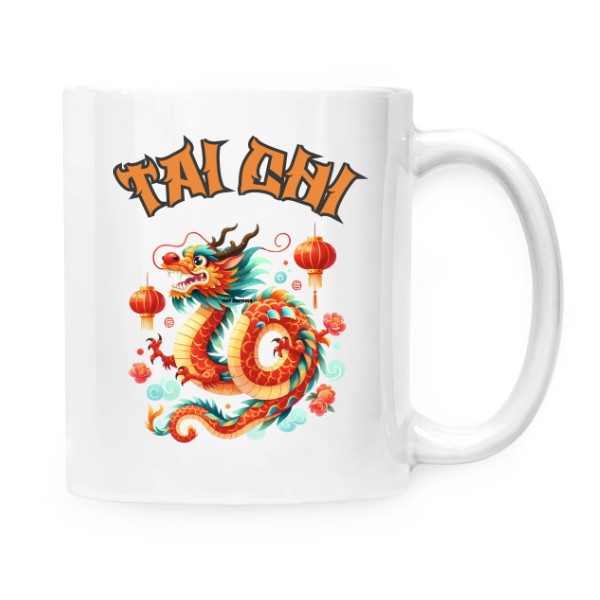 Hrnek malý bílý s potiskem Tai chi s drakem nejen na kávu 