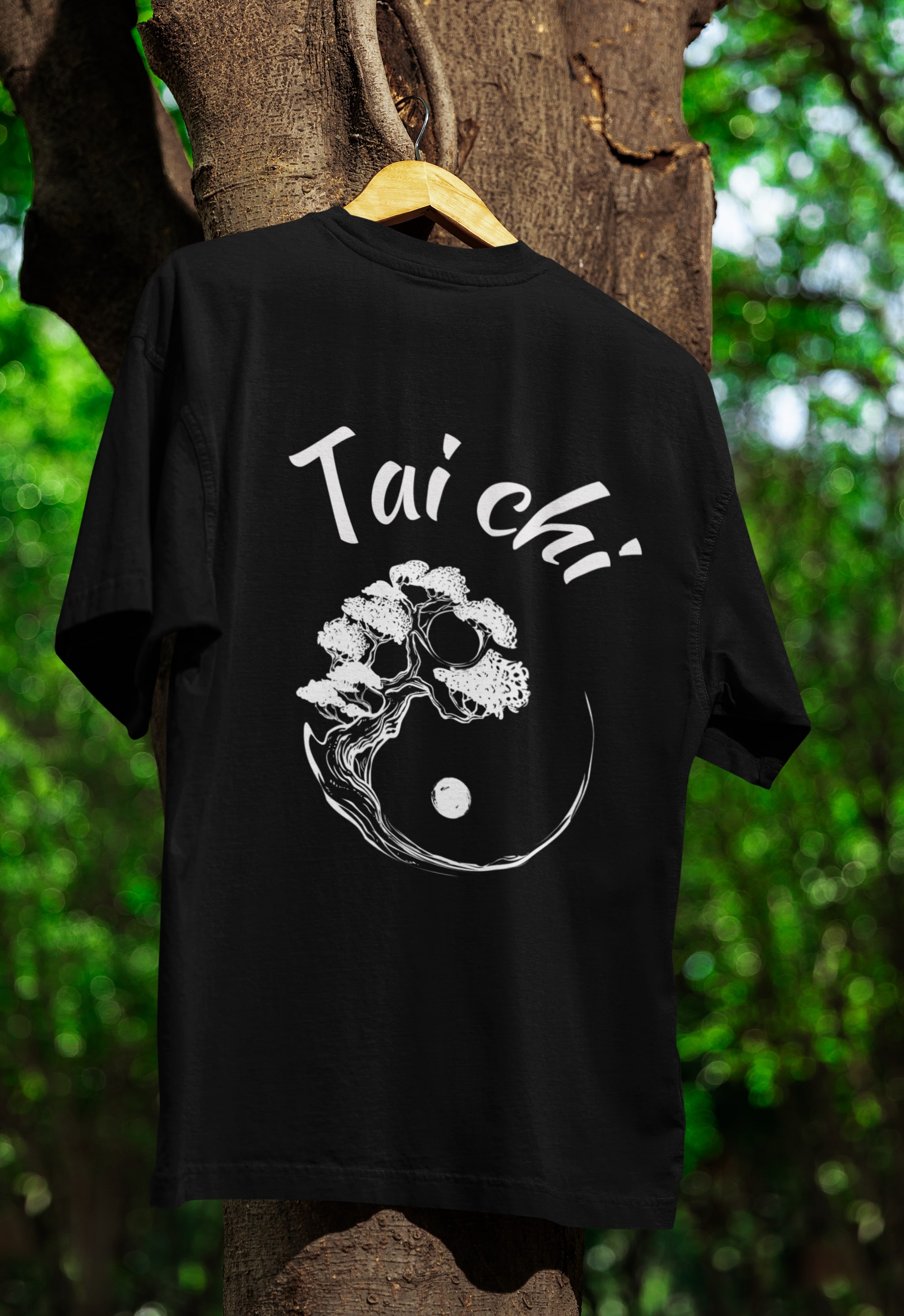Tričko s potiskem Tai chi jin jang strom